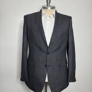 Men's Gray Plaid Two Button 44L Blazer‎ Sport Coat Business Casual Jacket